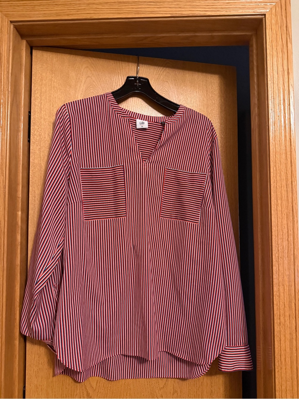 Cabi Red & White Striped V-Neck Blouse
